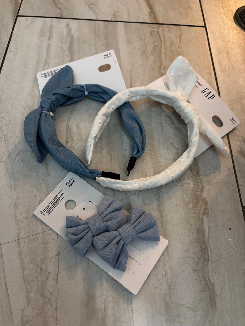 GAP Girls Blue and White Headbands with Blue Bow Clips